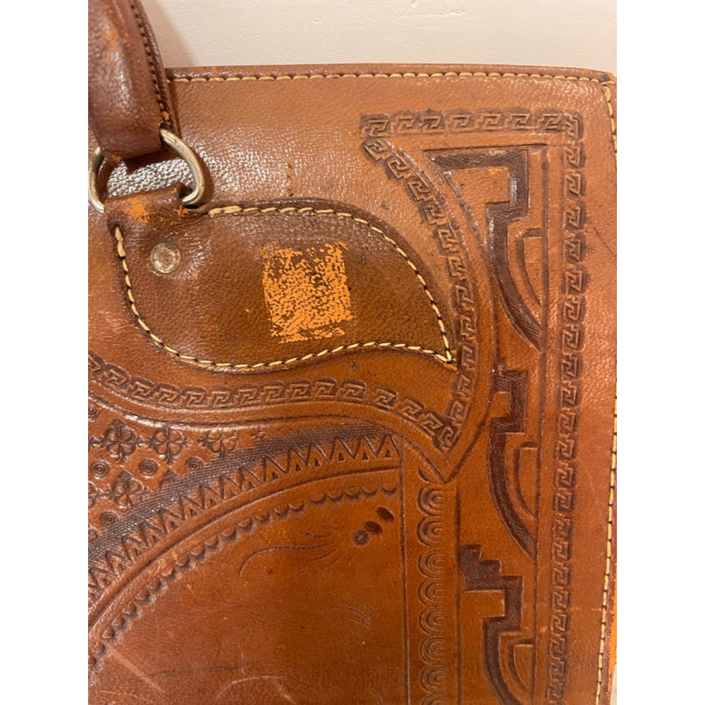 Vintage Hand Tooled Leather Briefcase Aztec Calendar Eagle Design Brown Bag - Picture 5 of 15